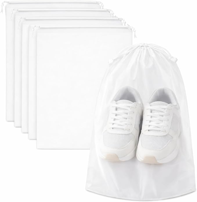 InfinitePack Large Transparent Shoe Bags for Travel, Portable Shoe Bags, Shoes Pouch Storage Organizer with Drawstring for Men & Women aClear Window Shoes Pouch with Rope by InfinitePack