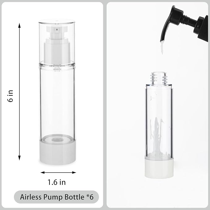 2.7OZ/80ML Clear Airless Pump Bottles, Lotion Dispenser Travel with Pump, Vacuum Plastic Travel Size Lotion Bottle for Foundation, Creams, Cosmetic(6 Pack) - Image 2