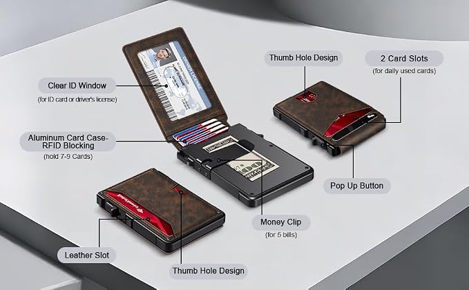 Wallet for Men RFID Blocking Wallet for 10-12 Cards Slim Bifold Minimalist Smart Pop Up Wallet with Money Clip Inside & ID Window Compact Front Pocket Metal Credit Card Holder Birthday Gifts for Men - Image 4
