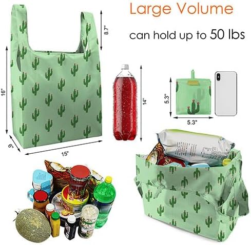 BeeGreen Geometry Reusable Grocery Bags Bulk 6 Packs X-Large, Reusable Shopping Bags Foldable for Groceries, Vegetables, Fruits Watertight Bulk Tote Bags (Cactus Rainbow Polka Dot Red Rose） - Image 3