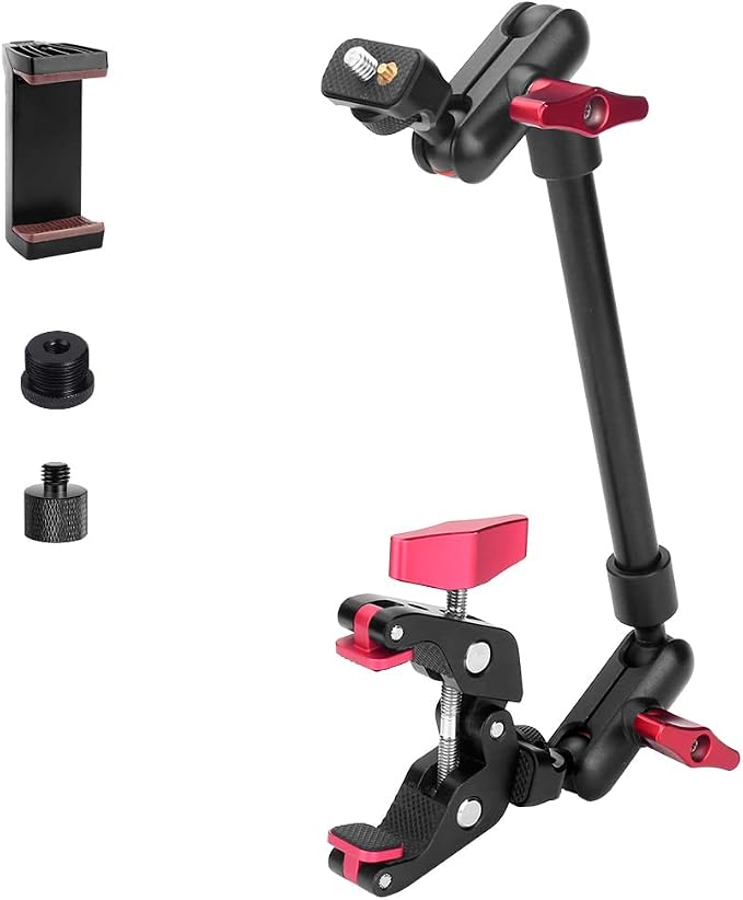 13"/34cm Magic Arm w Clamp, Camera Mount & Clamp w 1/4" 3/8" Threads and Articulating Friction Magic Arm, Overhead Phone Mount, Camera Boom Arm Mount for Light Webcam Mic Action Camera Monitor by JEBUTU
