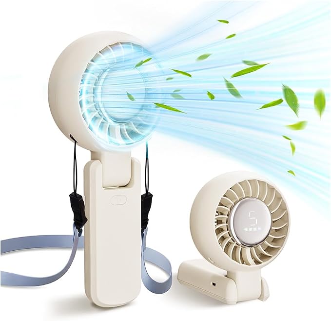 ZOZOO Portable Fan, USB Rechargeable 194°Folding Handheld Fan,5 Speed&LED Display &High Power Motor Table Fan, 3 IN 1 Quiet Strong personal Neck fans for Travel,Camping,Beach (White) by ZOZOO