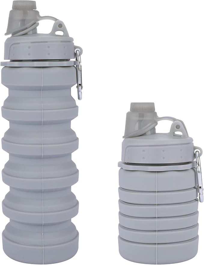 Collapsible Water Bottles for Kids, Students, Adults, Reusable BPA Free Silicone Foldable Sports Water Bottles for Travel Camping Hiking, Folding Travel Water Bottles, Gary by MAKERSLAND