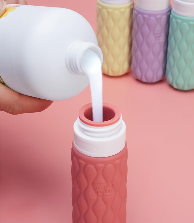 3.4oz Silicone Travel Bottles for Toiletries Refillable Liquid Accessories | for Shampoo and Conditioner, TSA Approved Leakproof Squeeze Bottles Travel-friendly with Labels/Clear Bag - Image 4