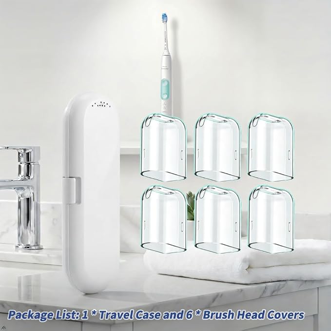 Toothbrush Travel Case Compatible with Philips Sonicare Electric Toothbrush & 6Pcs Reusable Toothbrush Head Covers Compatible with Philips Sonicare Toothbrush Heads (White) - Image 7