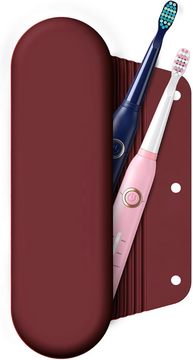 Silicone Electric Toothbrush Travel Case, Manual Toothbrush Travel Cover for Men and Women,Toothbrush Holder for Travel,Gym and More, Fits Most Manual and Electric Toothbrushes - Burgundy by iTokGok