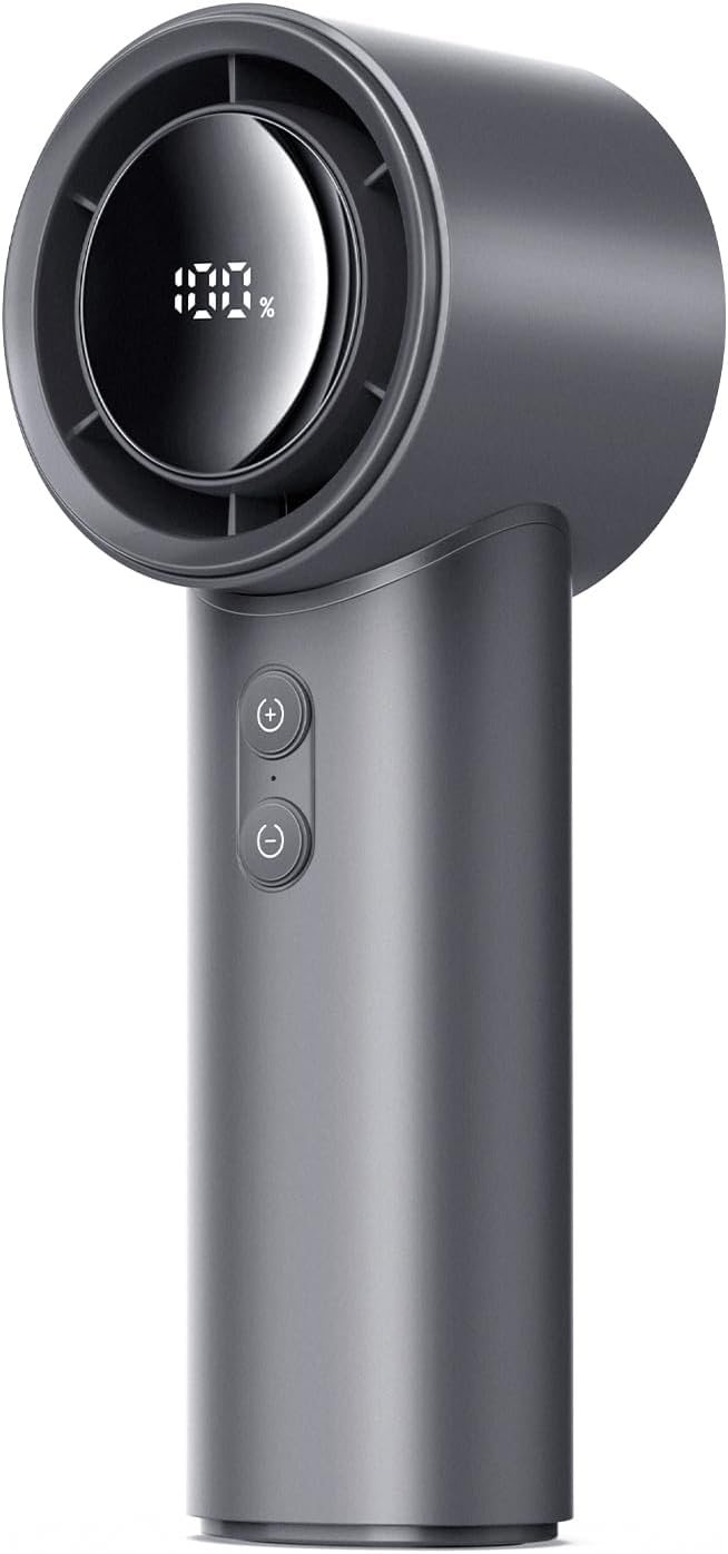 EasyAcc AI Portable Turbo Fan with 4000 Capacity Built-in Battery, 1-100 Adjustable Speeds, Max 26640RPM Strong Airflow, LED Display, USB-C Rechargeable Fan for Camping, Grey by EasyAcc