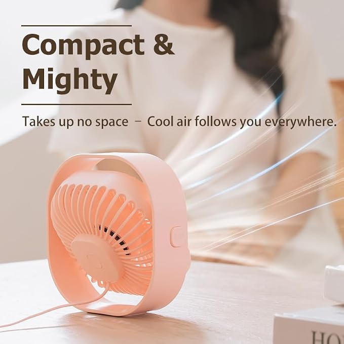 Electric Fans USB Silent Fan, Portable Desk Small FanDesk Fan 3 Speed Settings, Mini Table Fan for Office Desk, Travel, Home, Cruise Essentials, Quiet Cute Personal Indoor/Outdoor, F101 Pink - Image 3