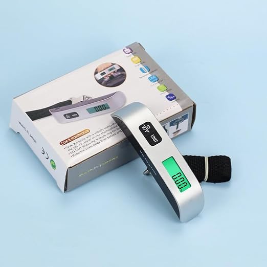 Digital Luggage Scale, 110lb Capacity, Backlit LCD Display, Temperature Sensor, Silver by Unknown