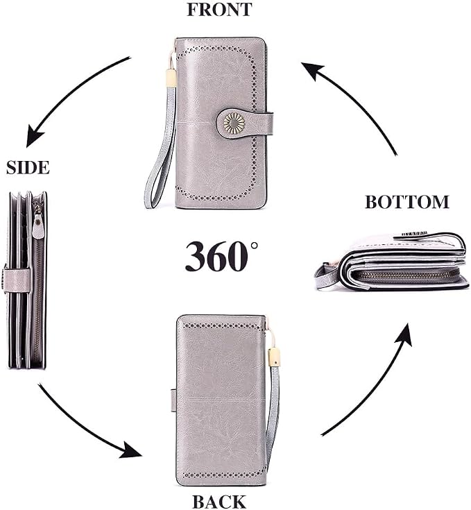 SENDEFN Wallets for Women Leather Credit Card Holder with RFID Blocking Large Capacity Wristlet | with RFID Blocking - Image 4
