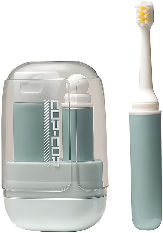 3-in-1 Toothbrush Travel Case Kit - Foldable with Mouthwash Cup, Toothpaste Dispenser, Portable Tooth Brush Holder for Camping, Business Trips, and Daily Use (Blue) by Unknown
