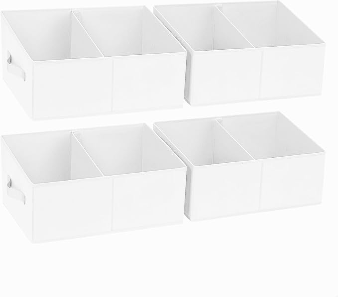 DIMJ Large Closet Shelf Organizer Bins 4 Packs with Handles and Divider, Fabric Trapezoid Storage Baskets, Foldable Clothes Containers Box for Shelf, Towel, Book, Toy, Purse, Hats, White by DiMJ