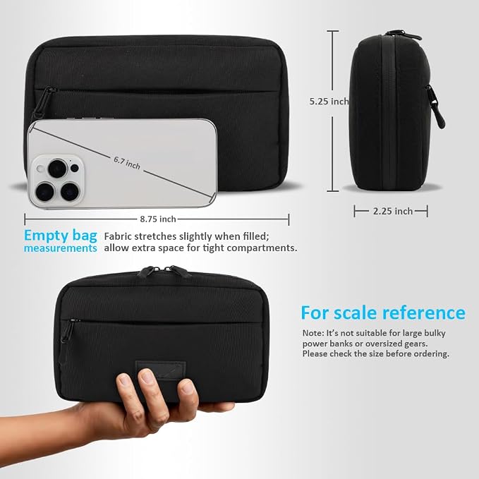 GOX Travel Cable Organizer Bag, Medium Tech Pouch for Electronics, Black | Two Zippers & Multiple Storage Pockets, Water-Repellent Oxford, All-in-One Tech Bag for Electronic & Travel Accessories - Image 2