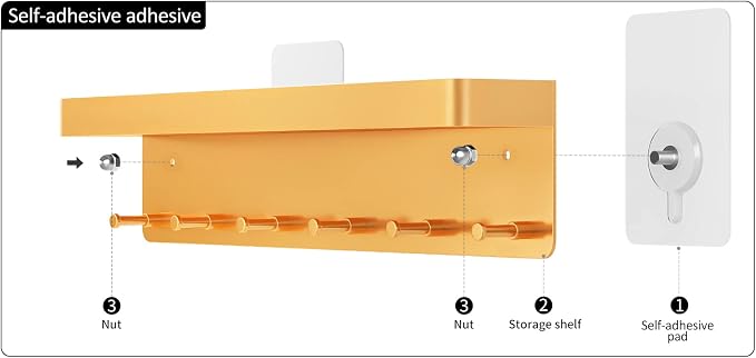 MKO Key Holder for Wall, Mail Organizer and Key Rack with Tray for Hallway, 6 Key Hooks Wall Mount Adhesive(Gold) | Metal Material, Key Rack with Shelf, Wall Mount, Mail Organizer Tray, Suitable for Entryway, Hallway, Living Room - Image 3