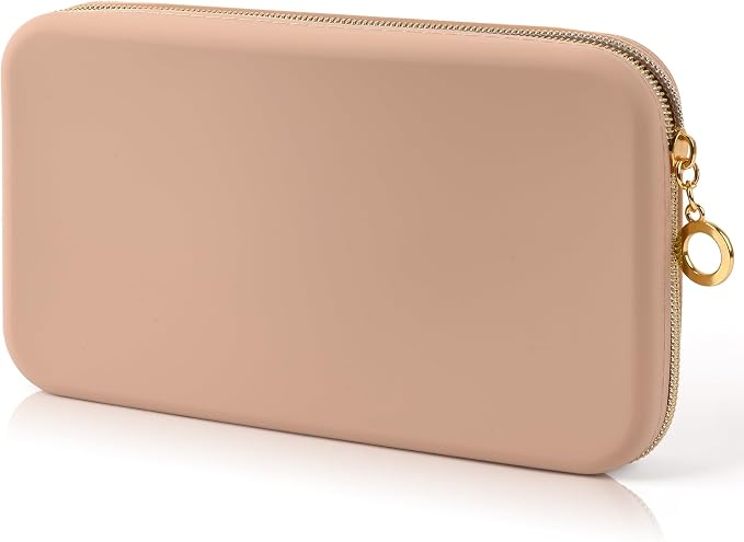 Travel Zipper Makeup Brushes Bag Silicone Large Makeup Brush Holder Women Pouch Case for Daily, Work, Essentials（Khaki） by Sakolla