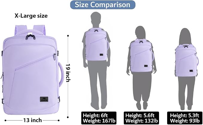 MATEIN Light Purple Carryon Backpack, 40L Airplane Approved Travel Backpack | Expandable Simple Fashion Daypack For Women, Personal Item bag, Frequent traveler Gifts, Heavy Duty - Image 8