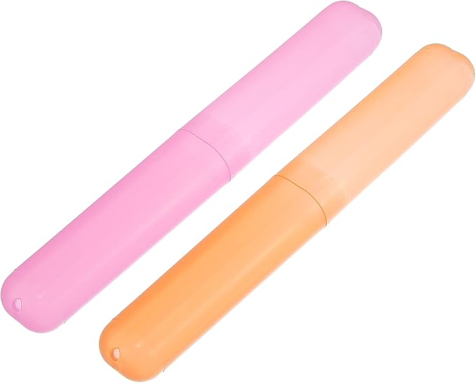 VOCOSTE 2Pcs Travel Toothbrush Case, Pink&Orange | Moisture-Proof Keeps Brush Fresh, Compact for Tight Bags, 2-Pack for Sharing, Essential for Couples by VOCOSTE