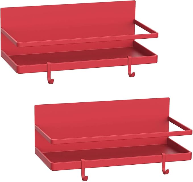 Magnetic Spice Rack Organizer Refrigerator Spice Storage Shelf（Red 2 pack with hook） by Hoopoton