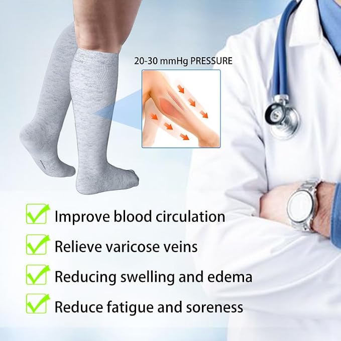 LEVSOX Viscose Made from Bamboo Compression Socks for Pregnant Women 20-30 mmHg Knee High Cute Mens Supports Socks for Travel - Image 6