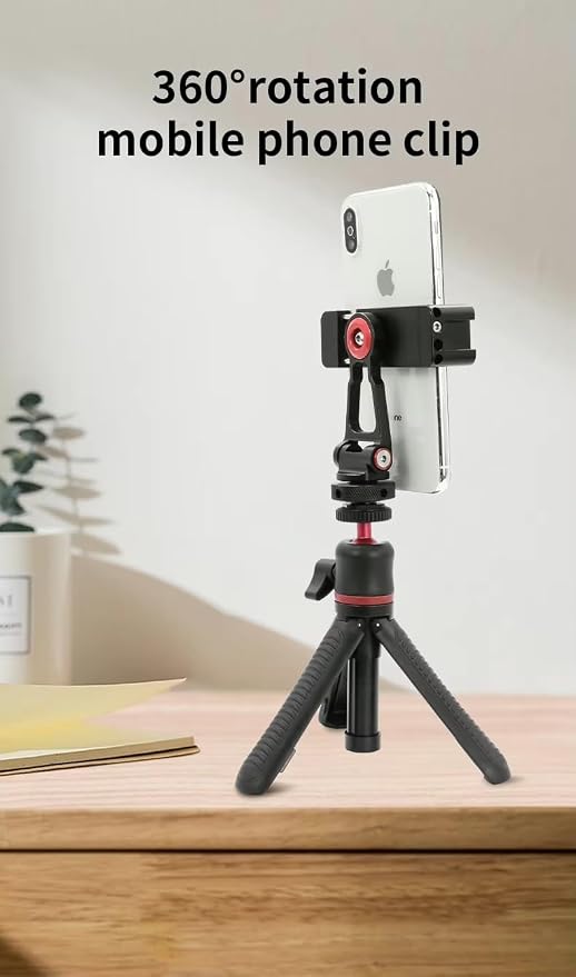 REFLEX CAMERA Premium Universal Aluminum Phone Clamp Tripod Mount with Twin Cold Shoe, 1/4"-20 Screw Mount for Easy Tripod/Selfie Stick Attachment Supports Vertical and Horizontal Shooting - Image 3