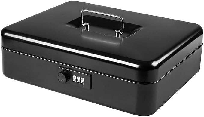 Jssmst X- Large Cash Box with Combination Lock - Durable Metal Cash Box with Money Tray, Black, 11.81 x 9.84 x 3.46 inches, CB0701XLN by Jssmst