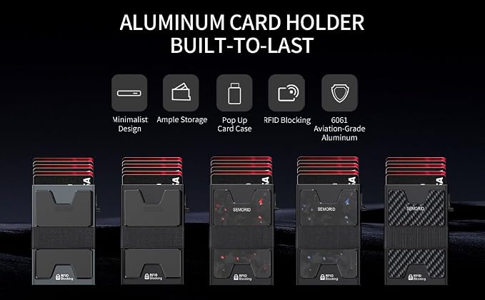 SEMORID Slim Wallet for Men, Minimalist RFID Blocking Mens Wallet with Pop Up Case, Thin Metal Credit Card Holder with Cash Strap & Expandable Backplate - Holds 12 Cards | Durable Expandable Backplate Compact Smart Metal Pop Up Wallet Front Pocket Hold... - Image 7