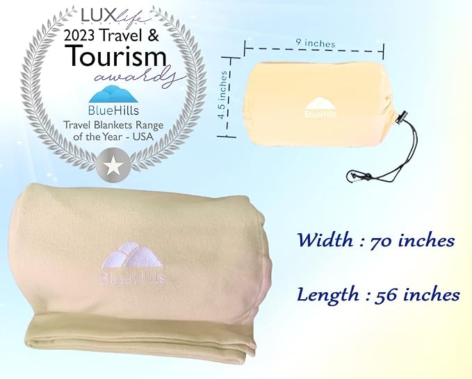 BlueHills Ultra Compact and Compact Light Travel Blankets for Two Value Pack Set of 2 – Airplane Travel Essentials Soft Flight Trips Throw in Portable Cases for Car Plane Travel Gifts – Beige - Image 6