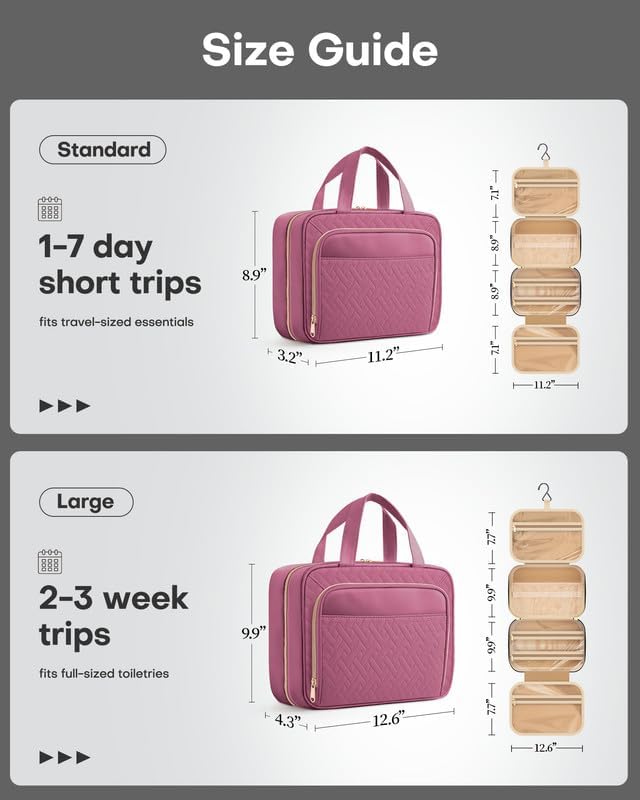 HOTOR Hanging Travel Toiletry Bag Women Men, Rosewood-Pink, Medium | Waterproof Makeup Bag Hanging Hook,Multiple Pockets,Travel Essentials,11.2 x 3.2 x 8.9inches - Image 4