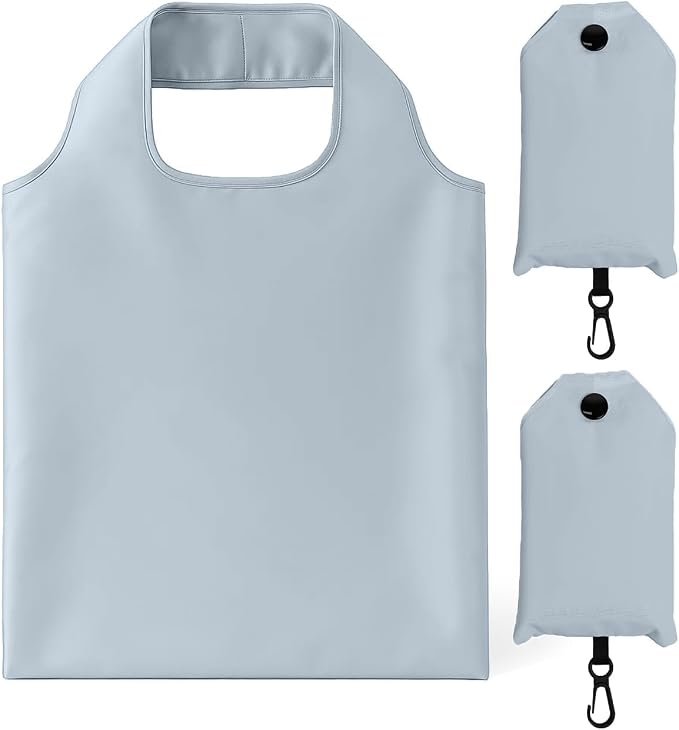 2 Pack Foldable Shopping Bag, Reusable Grocery Tote Bag, Gray | Waterproof Nylon, 35 Pounds Weight Capacity, Pocket Size Carrier by Unknown