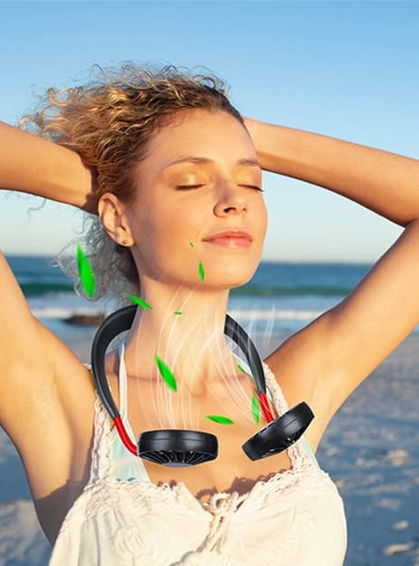 Portable Neck Fan Rechargeable Personal HandFree Fan Mini USB Wearable Neckband Sport Fan 3 Speed Adjustable 360 Degrees Rotation Perfect for Working Traveling Office Reading (2 Pack：Red Black+White) - Image 7