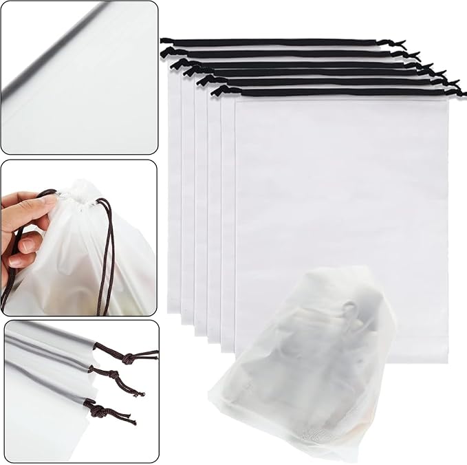 YMCCOOL 12pcs Transparent Shoe Bags for Travel 11.8in X 15.7in Protable Clear shoe bags for storage with rope,large drawstring bags for travel Men and Women - Image 3