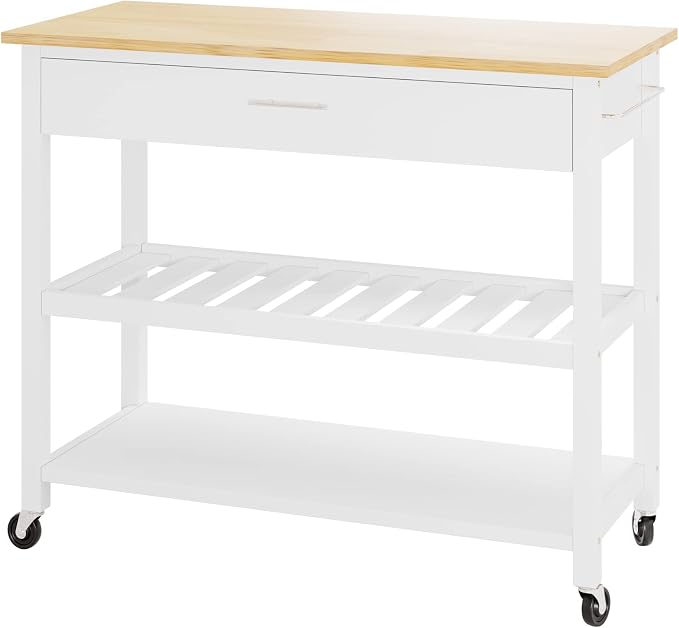 Shintenchi Kitchen Island Cart with Storage,Rolling Kitchen Island Side Table on Wheels with Large Worktop,Storage Cabinet,Towel Rack,Drawers and Open Shelves for Kitchen,Dinning Room,White - Image 7