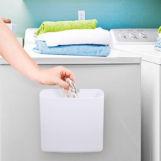 Picowe Magnetic Laundry Storage, 2 Pack Lint Holder Bin for Laundry Room, Space-Saving Trash Container Hanging on Dryer, Washer or Wall Mount Trash Bin (Gray White) - Image 6