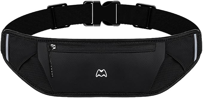 Simptech Running Belt Bag - Lightweight Reflective Waist Fanny Pack for Men Women, Quick-Dry 3-Pocket Running Gear with Phone Holder for Hiking Cycling Travel Essentials (Black) by simptech