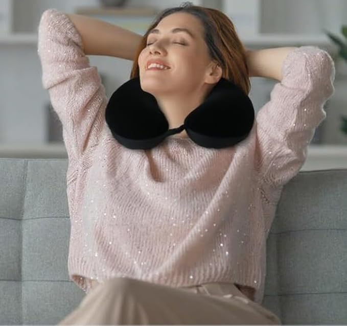 Travel Neck Pillow - 100% Memory Foam Support Pillow for Aiplanes Cars Home Use Office USC and Provides Neck Support (Black) - Image 4