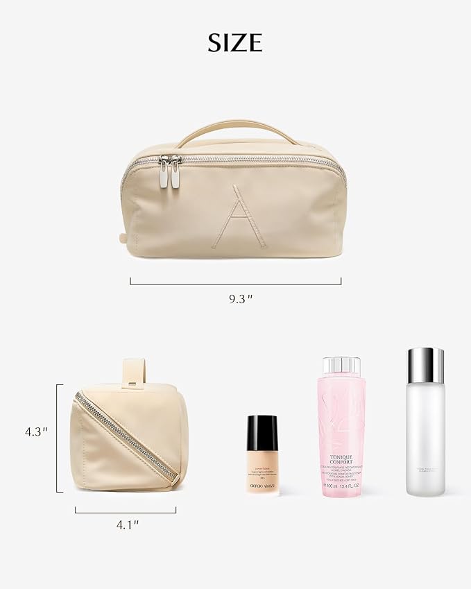 EACHY Travel Makeup Bag for Women, Personalized Initial A Cosmetic Bag | Personalized flat-open organizer with inner pockets, clear TPU brush pocket and reinforced handle for makeup and travel - Image 7