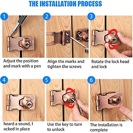 2 Packs Keyed Hasp Locks Twist Knob Keyed Locking Hasp for Small Doors, Cabinets and More,Stainless Steel Steel, Hasp Lock Catch Latch Safety Lock Door Lock with Keys (4inch, Copper) - Image 5