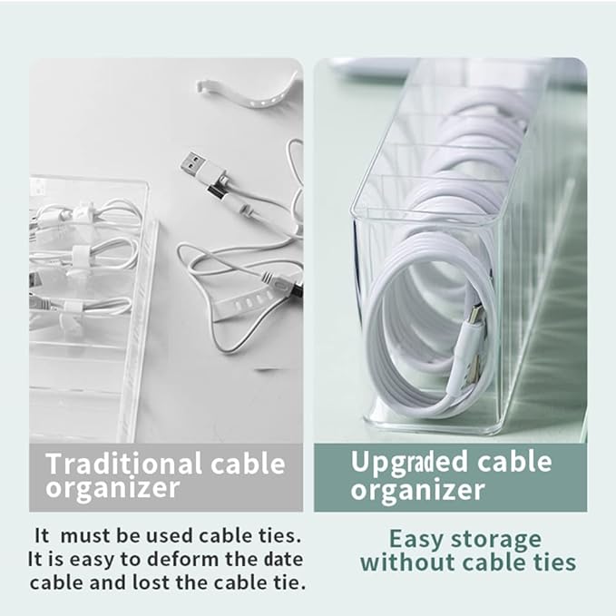 Charger Cable Cord Storage Organizer Box - Easy Storage Without Cable Ties | Stackable,with Lid,Dust-Proof,Space Saving,6 Standard Space and 1 Larger Space,for Home Office Desk Accessories Supplies - Image 3
