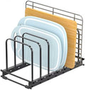 TEAMOLA Metal Cutting Board Organizer - Adjustable Bakeware Rack 1-Pack | Black Metal Kitchen Rack Organizer, Adjustable Holder Fits Pans Lids Sheets, Cabinet Counter Under Sink Caddy with 7 Slots by HOME