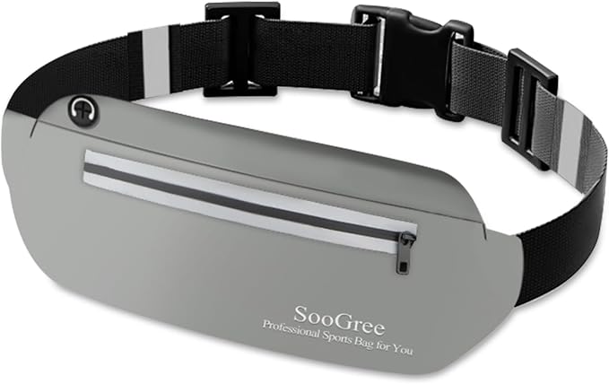 SooGree Running Waist Pack for Men Women, Lightweight Waterproof Sports Belt Bag, Phone Running Pouch, Night Reflective Fitness Storage Bag for Running Cycling Hiking Traveling (Gray) by SooGree