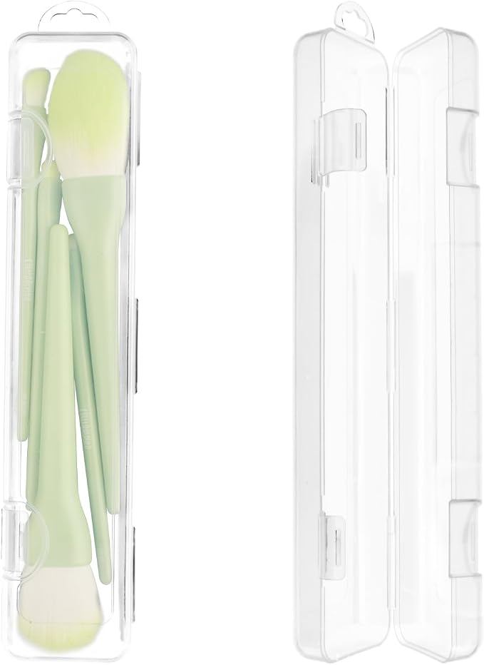Sankoly Travel Cosmetic Brush Holder 2 PCS Portable Cutlery Case with Lid and Air-holes Multi-functional Clear Plastic Storage Container for Cutlery Toothbrush Makeup Brush, 9.1 x 1.9 x 1.2in by Sankoly