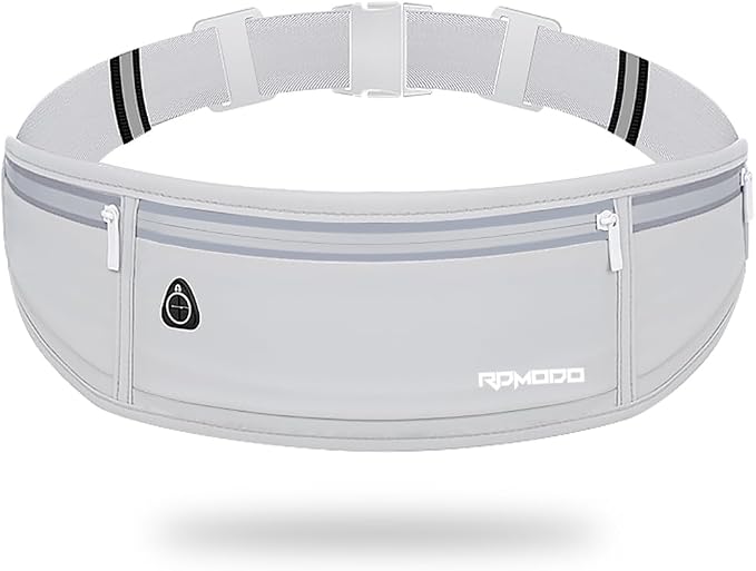 Water Resistant Fanny Pack, Slim Running Belt for Women Men, Grey | 3 Pockets Waist Bag, Running Phone Holder with Adjustable Band, Reflective Running Pouch for Walking Cycling, Fit Most Phone by RDMODO