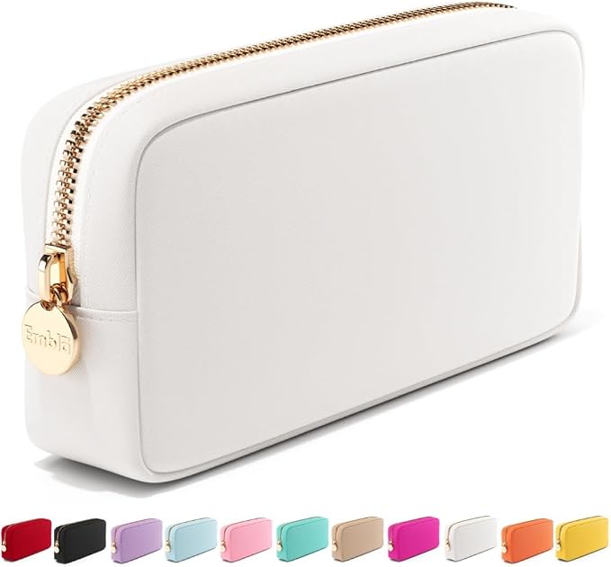 Embla Makeup Bag Travel Cosmetics Pouch and Toiletry Bag, Nylon Zipper Pouch Purse, Cute Make Up Organizer Storage Tote for Women Girls, Waterproof Travel Skincare Case, Small Makeup Bags, White by Embla