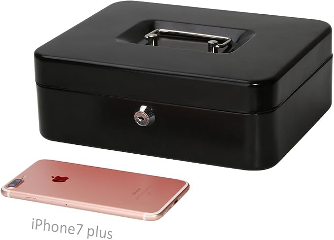 Decaller Large Cash Box with Money Tray, Metal Money Box with Key Lock for Home or Business, 9.83" x 7.82" x 3.41", Black - Image 8