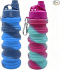 Collapsible Water Bottles 2Pack,17OZ Silicone Bottle (CamoBR) | 500ml Reusable silicone Collapsible Water Bottles for Traveling with Carabiner,Leak-Proof ,BFA -Free ,Sport Camping Hiking by LIZADIN