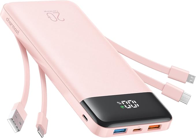 charmast Portable Charger Built-in Cables, 20000mAh Power Bank 6-Output | Travel Fast Charging Battery Pack for iPhone 17/16/15 Samsung Android, Flight-Approved, Multi-Device, USB-C & USB-A, LED % by charmast
