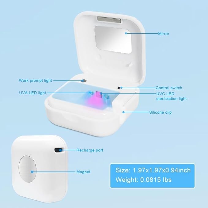Portable UV-C Toothbrush Sanitizer and Holder – Travel Case for Manual & Electric Toothbrush Heads – UV Light Cleaning Box – USB Rechargeable – Travel-Friendly - Image 5