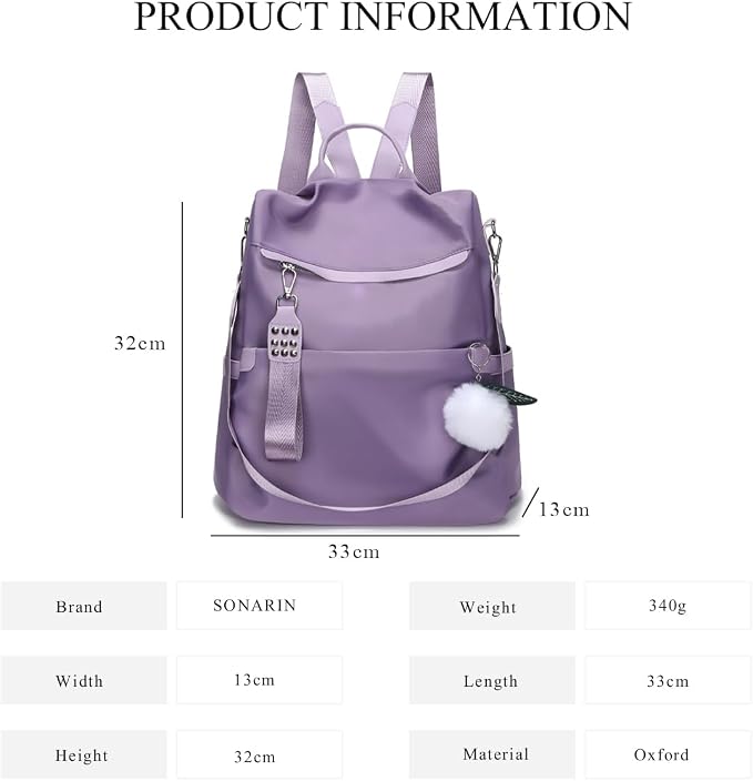 Fashion Anti-Theft Backpack Women,Waterproof Ladies Backpack Girls Casual Daypack Work Travel Rucksack Shoulder Bag(Purple) - Image 7