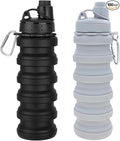 Collapsible Water Bottles 2 Pack 500ml Black+Light Grey | Travel Sports Portable Water Bottle Reusable Water Bottles silicone Water-proof camping water bottle. by Dontinhu