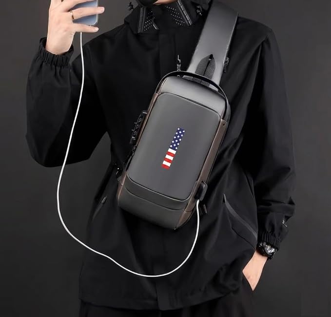Anti-Theft Sling Bag for Men & Women | USA Flag Chest Shoulder Backpack | Waterproof Crossbody Daypack with USB Charging Port & Lock | Daily use, Travel, Working, Hiking, Cycling. (Grey or Black) - Image 4